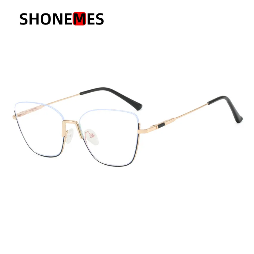 Shonemes Cat Eye Glasses Half Frame Anti Blue Light Eyeglasses Optical Computer Eyewear White Black for Women