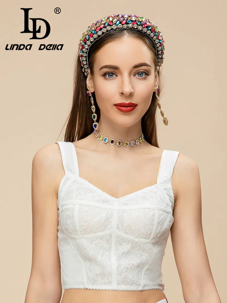 LD LINDA DELLA 2023 Summer Fashion Designer Suspenders Women's White Hollow Out Lace Pure Cotton Party Vest