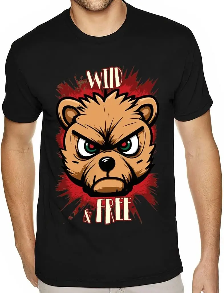 Wild Cartoon Bear T-Shirt Anime Graphic T-shirts For Men Clothing Women Tees High Quality 100%Cotton Short Sleeve