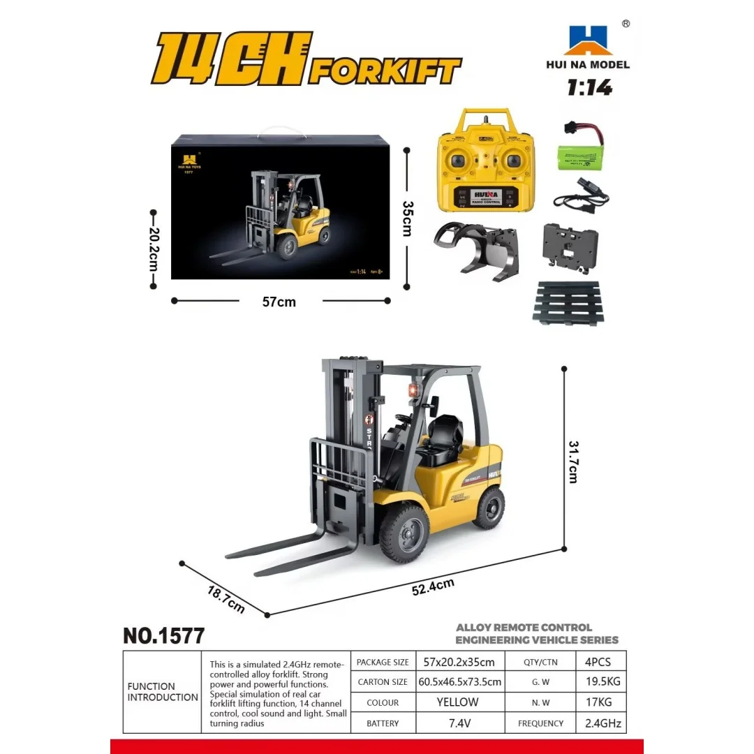 

Новый радиоуправляемый вилочный погрузчик HUINA 1577 1/14, 14 каналов, RTR, электрический, со звуковыми и световыми эффектами, 2.4G, модель на радиоуправлении, игрушка, подарок