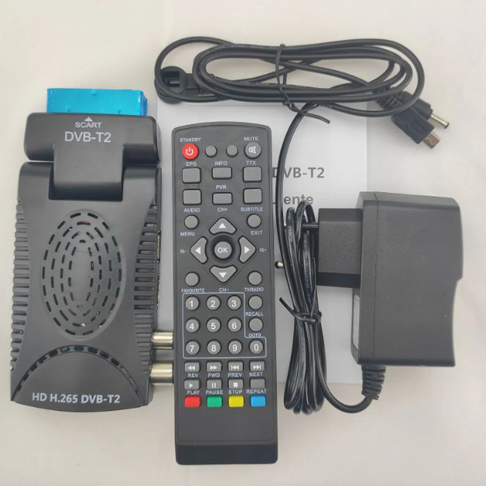 Mini Scart ใหม่ DVB-T2 H.265/10Bit HEVC จูนเนอร์ถอดรหัส DVB T2 H265 Dolby AC3 IPTV Youtube Terrestrial จูนเนอร์ดิจิตอล