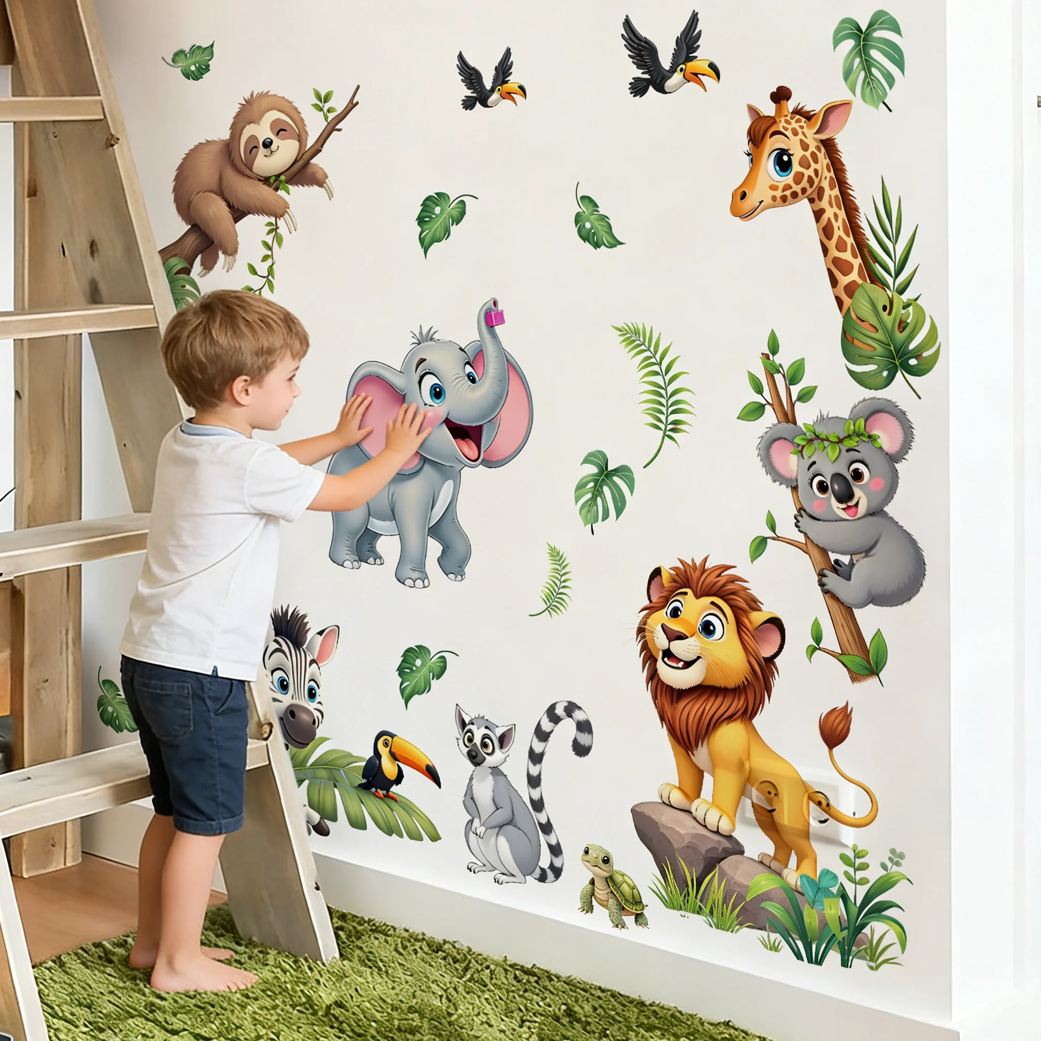 1/2 SheetsSafari Adventure Wall Stickers ,For Kids Bedroom Playroom or Nursery Accent Wall Decor, Removable Peel and Stick, Educ