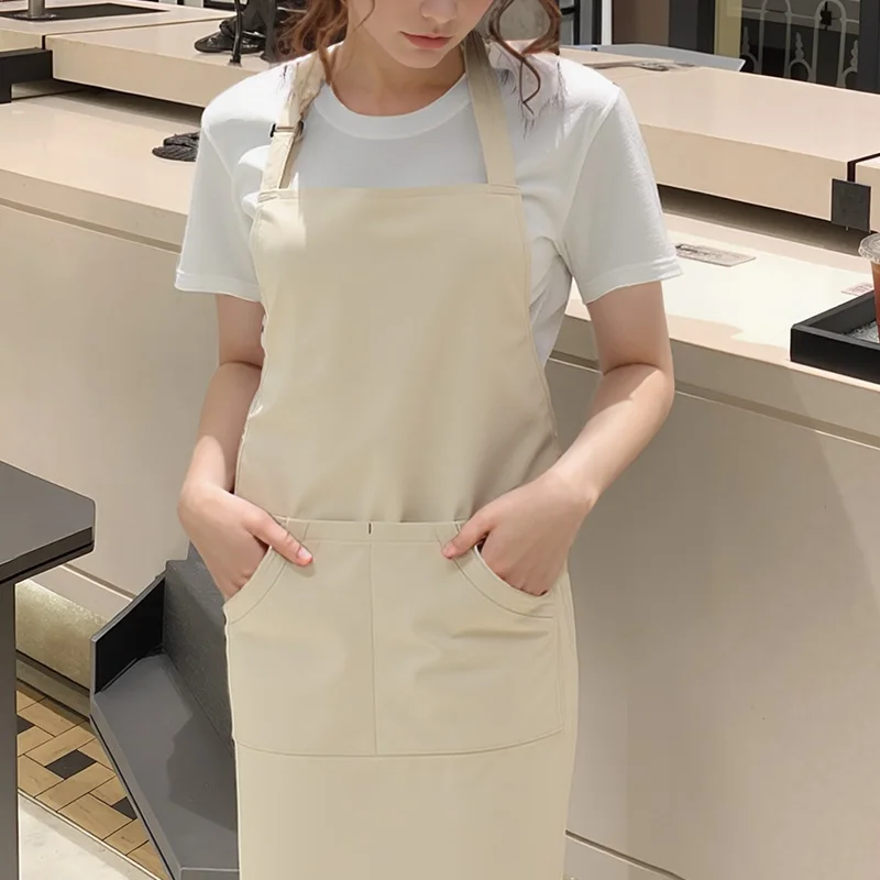 1 Piece of Coffee Shop Apron with 3 Large Capacity Pockets, Adjustable Shoulder Straps, Suitable for Kitchen Cooking, Restaurant