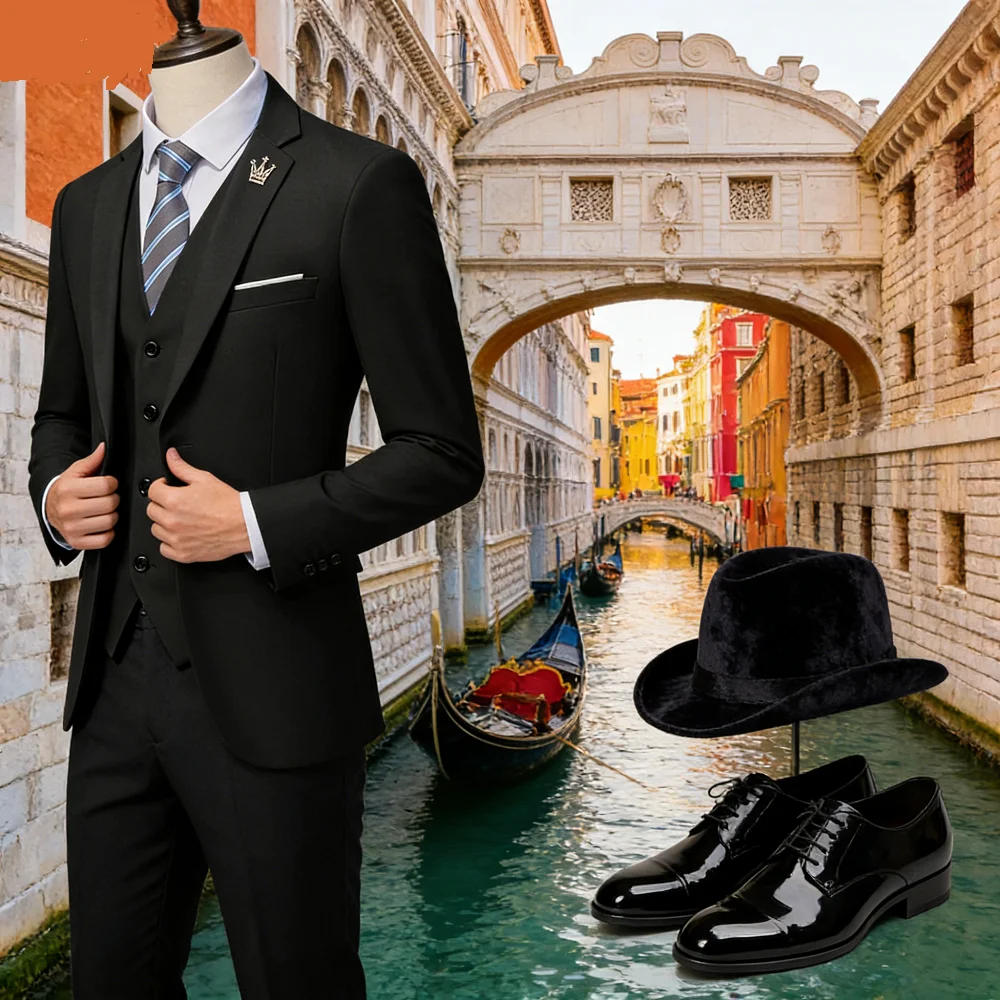 

Men's Rose Red Three-piece Business Casual Wedding Suit High-Quality Handsome European American Style for Business Party