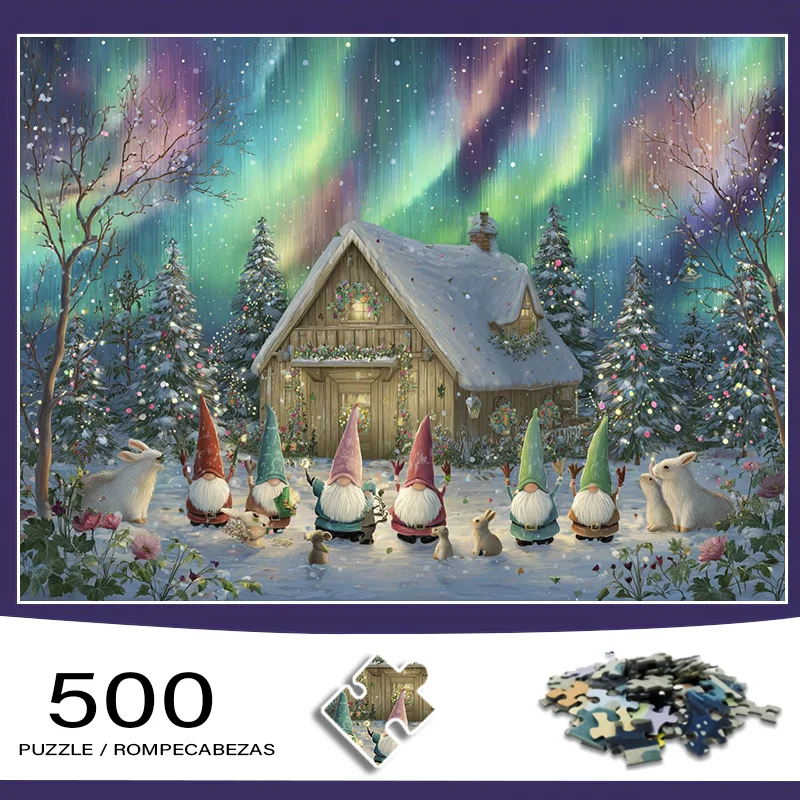 500 قطعة من صندوق الألغاز الصغير للبالغين بتصميم جنوم عيد الميلاد - مقاوم للخدش، مستوى صعوبة عالي للجمع الناضجين، فامي