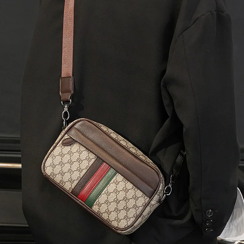 Casual Men's Single Shoulder Bag Fashionable Mailman Crossbody Waist Bag Leisure Backpack Small Size Street Style PU Leather