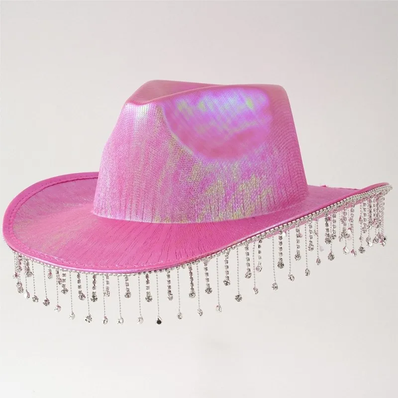 Women's unisex top hat with long tassels and rhinestones for dance performance