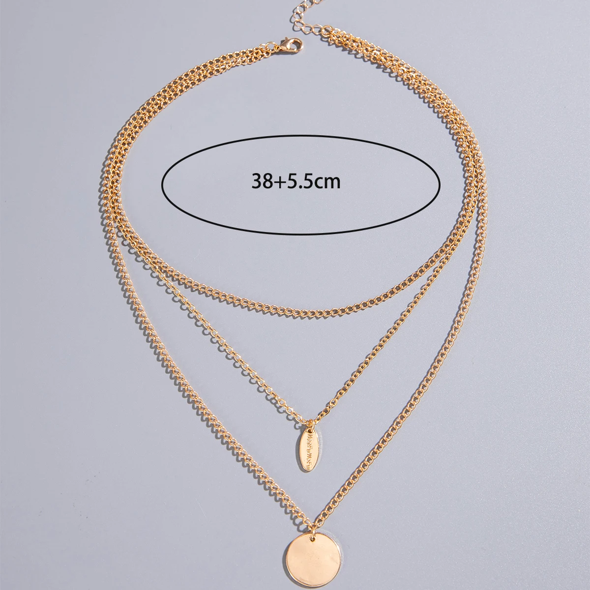 Docona Fashion Simple Multi Layered Metal Necklace Disc Letter Pendant Chain Women's Daily Design Jewelry Accessories