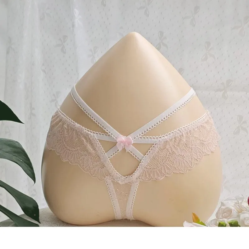 Lace Embroid Sheer Sexy Thong Man's  T-back Panties Low Waist Bow Bondage Designer Dance Private Party DJ Club Bar FKK G-string