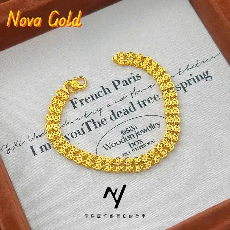 NovaGlod 9999 light luxury temperament blessing buckle bracelet new style money love leaf 24K real gold women's bracelet gift