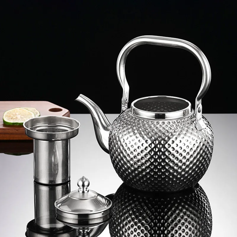 1.2/1.5/2 Liter 304 Stainless Steel Teapot with Strainer Hammered Spherical Kettle Household Induction Cooker Tea Pot