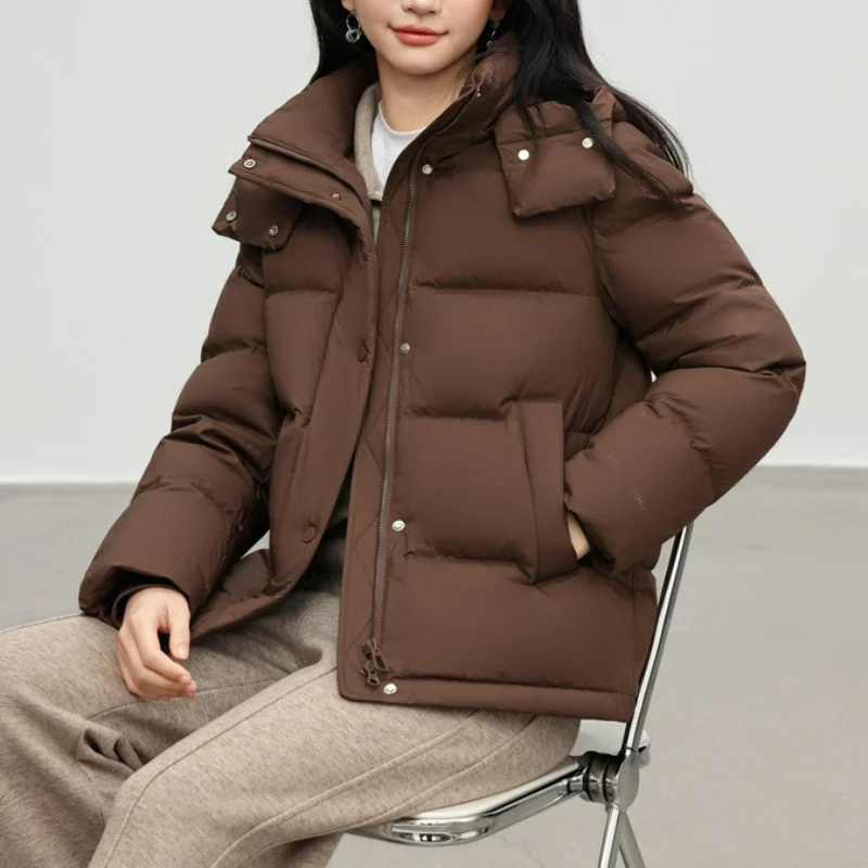 Women Detachable Hooded Down Jackets Winter 2025 New Thickened Warm Cold-proof Bread White Duck Coats Windproof Cuffs Pocket OL