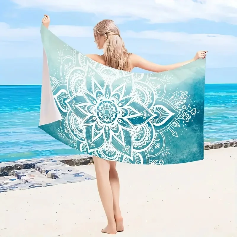 1 juego de toallas de playa mandala azul, tamaño ampliado 90*180 cm, suaves y agradables para la piel con fuerte absorción de ag