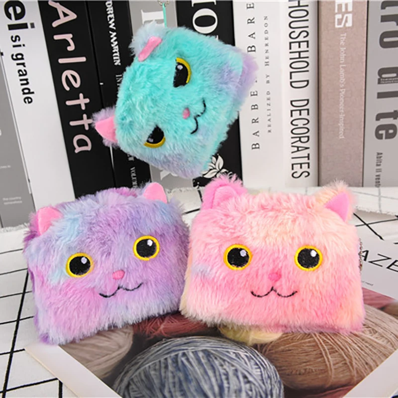 1Pc Cartoon Cute Colorful Cat peluche portamonete Kawaii portafoglio portatile peluche portamonete chiave auricolare borsa borsa con cerniera regali per bambini