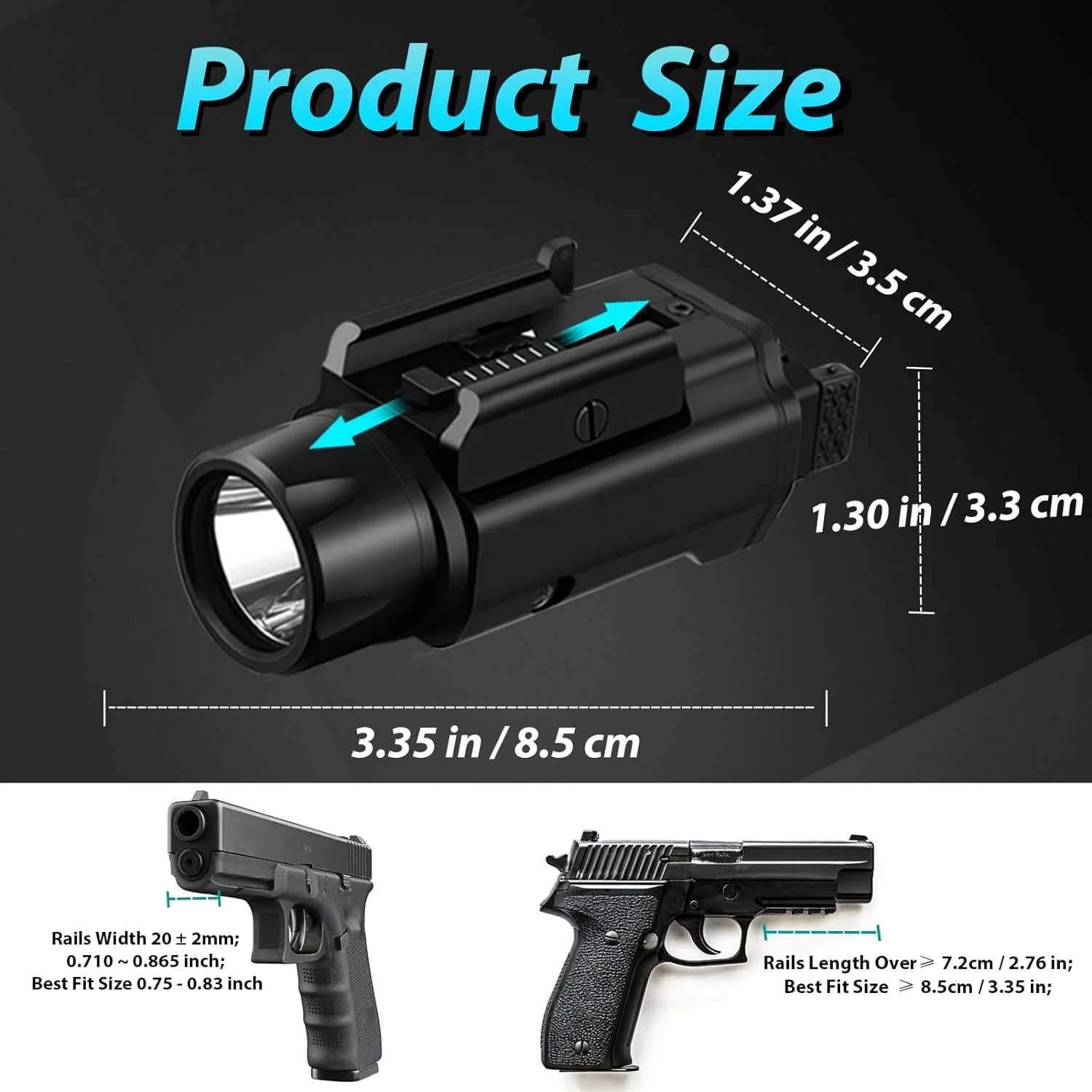 Richfire Tactical LED Flashlight 1500Lumens Green Laser Pistols Laser Light with Magnetic Charging for Taurus 20mm Rail Mounted