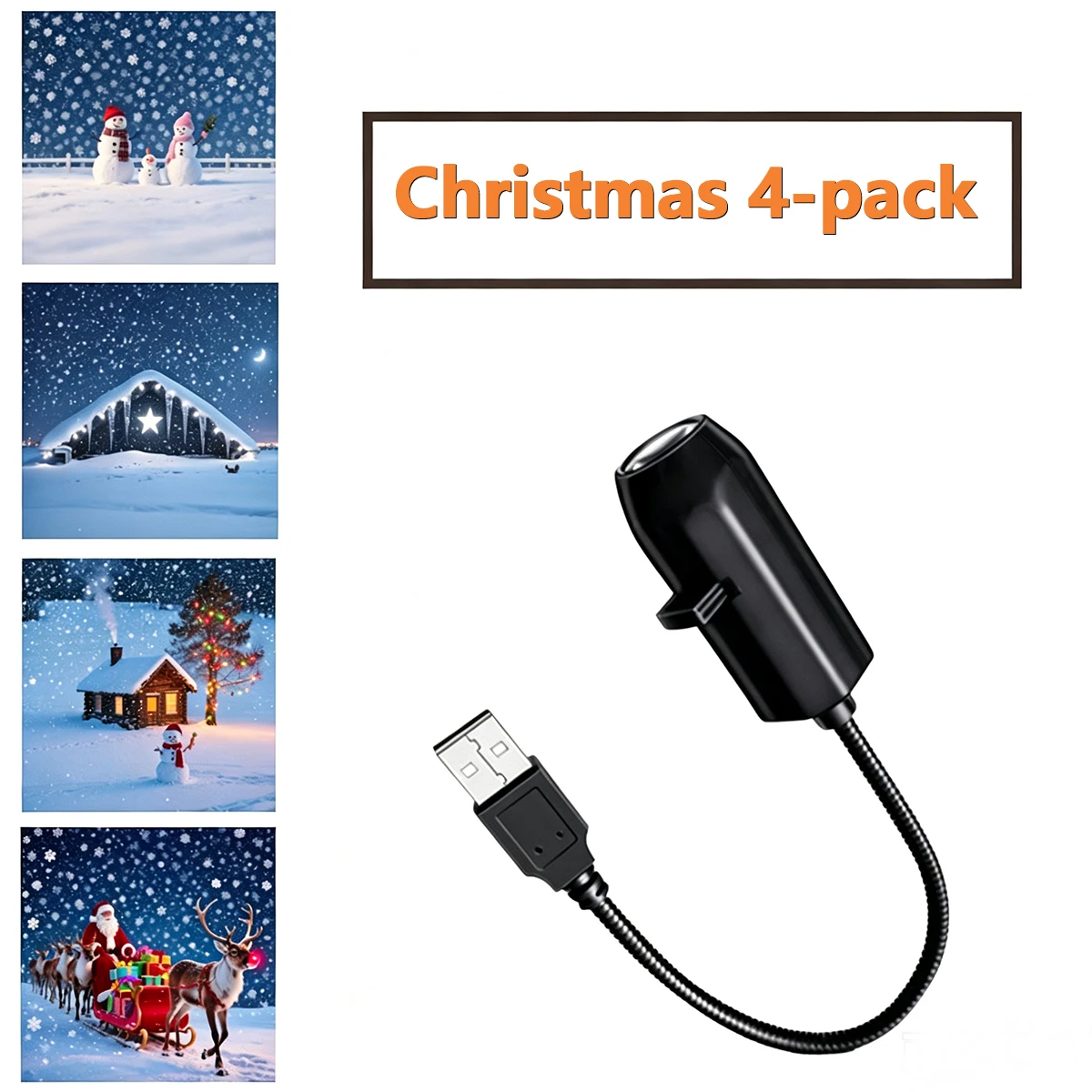 USB Christmas Projection Light Xmas Theme Slides Projection Lamp Cartoon Snowman Gingerbread Santafor Indoor Car Christmas Decor