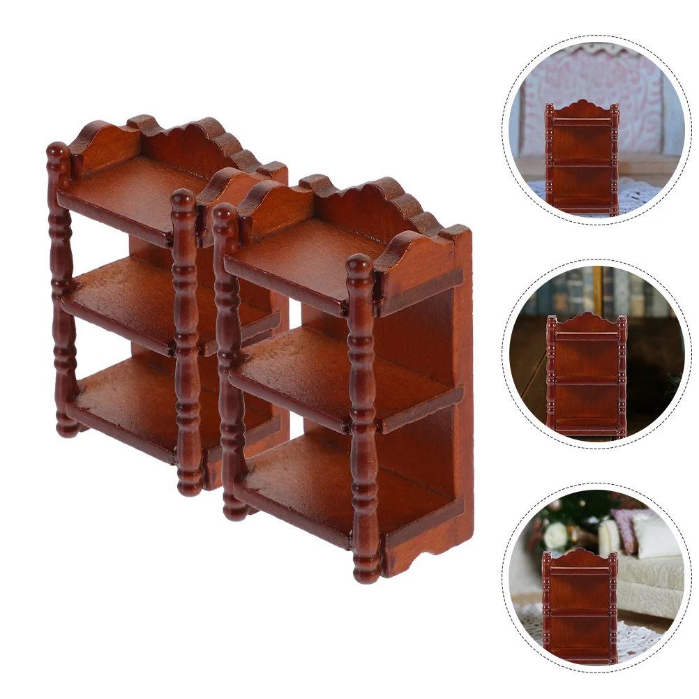 2 Pcs Creative Furniture Decorations Nightstand Mini Wooden Ornament Bedside Table Decorate Dollhouse Supplies Miniature