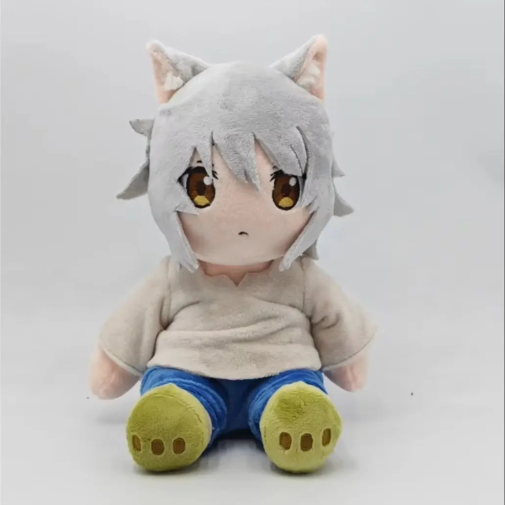 Anime Yani Neko Character Plush Doll Grey Hair Cat Ear Stuffed Plushie Cartoon Sitting Collectible Toy Home Decor & Cosplay Gift