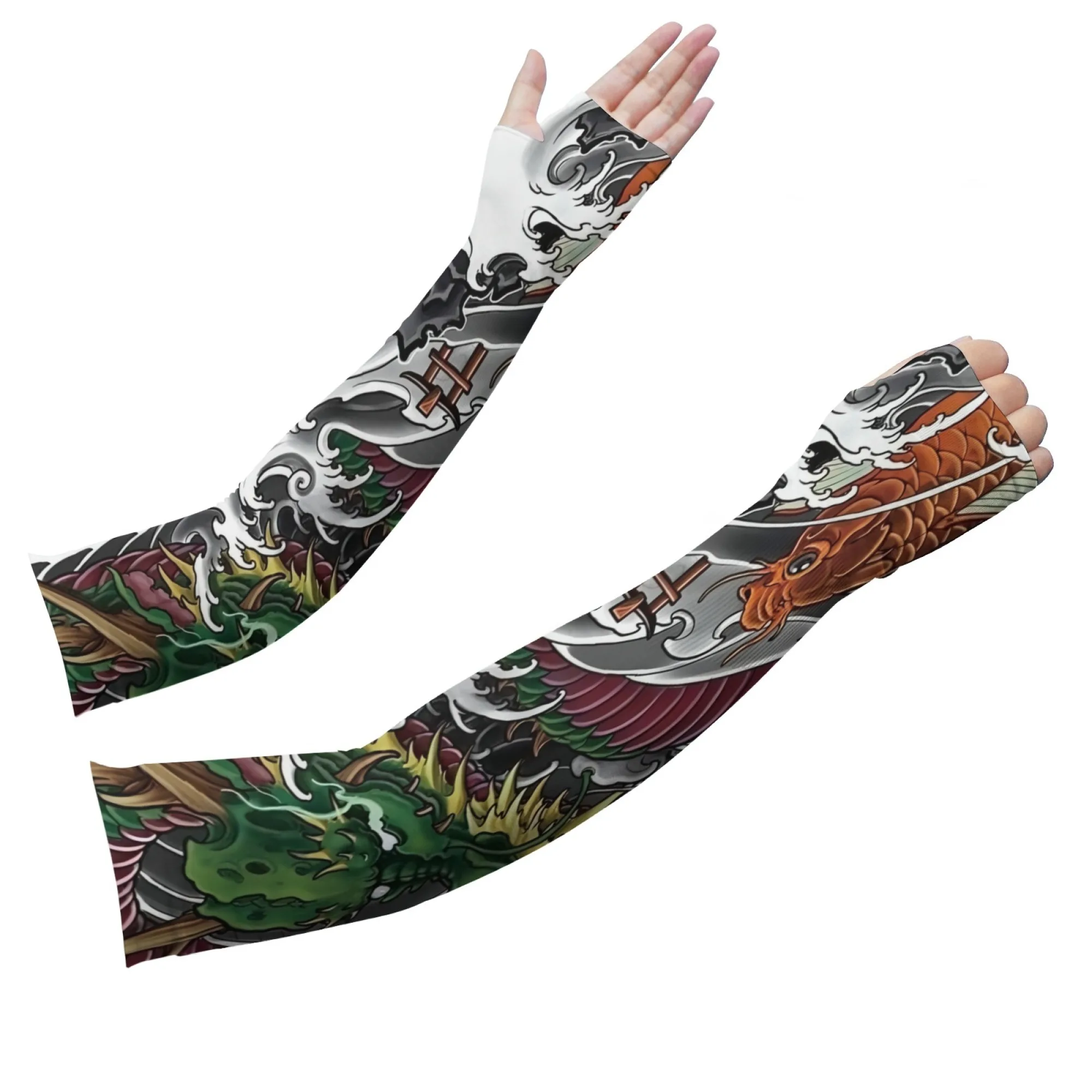 

Japanese Retro Koi Print Arm Sleeves Comfortable and Soft Arm Sleeves for Outdoor Fashion Cycling Protective Arm Sleeves