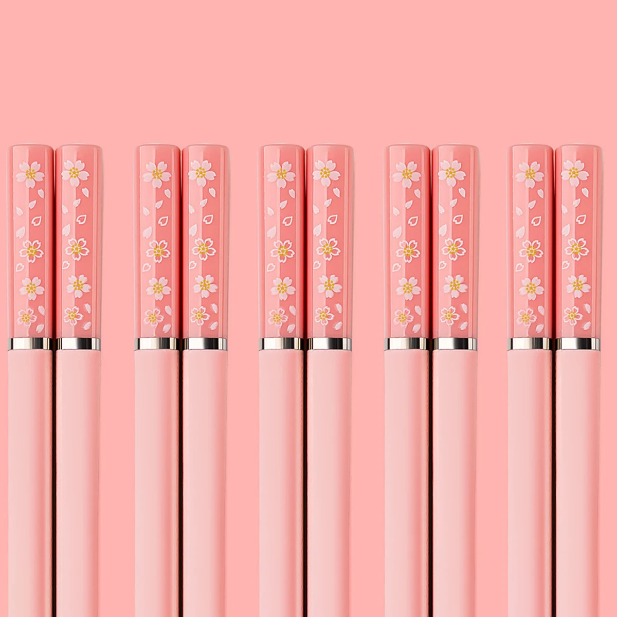 

5 пар розовых цветочных палочек для еды, набор палочек для еды из ПЭТ-пластика, посуда, нескользящие китайские палочки для еды, бытовая кухонная посуда