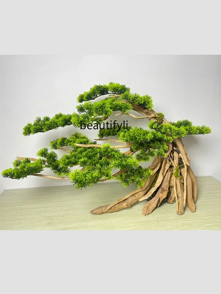 Y Artificial Greeting Pine Living Room Entrance Home Bonsai Lucky Pine Tree Decoration Dried Wood Landscape