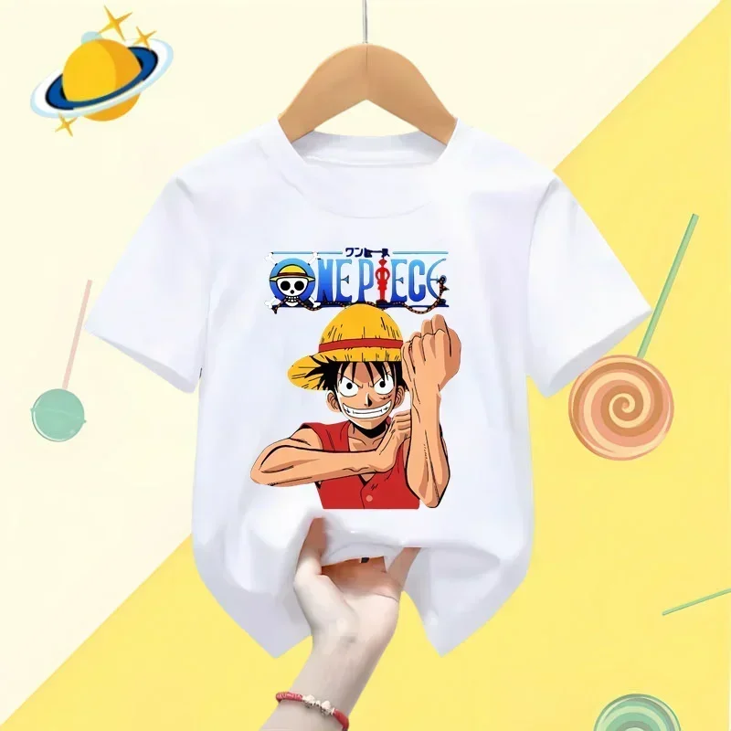 Anime Luffy Kids T-shirt Cartoon Printed Summer Sports Short Sleeve One Piece Casual shirt Boys girls Harajuku shirt Kawaii