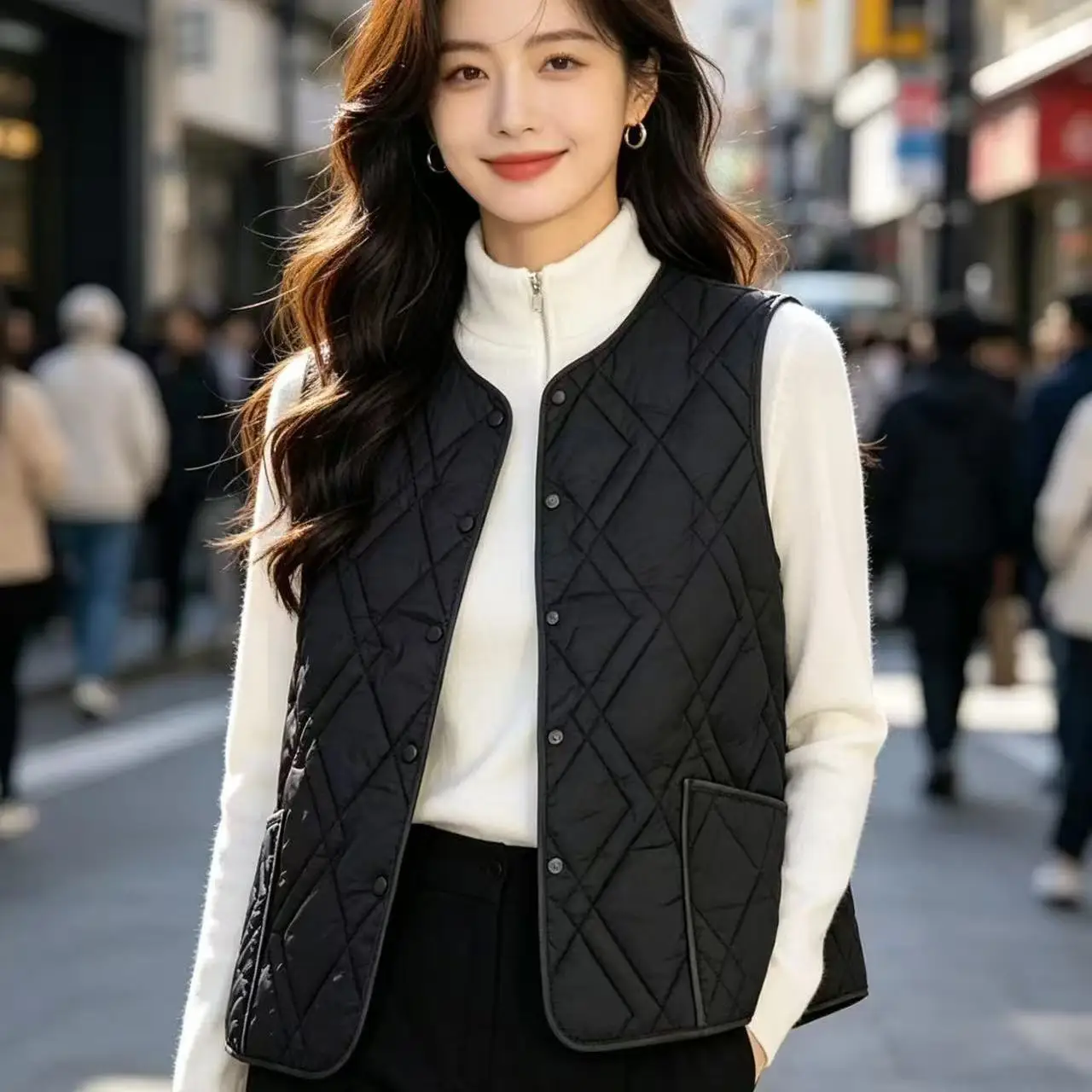 Women's Staggered Vest 2026 Cotton Padded Thickened Vest Cotton Clothes Autumn And Winter Warm Fashion Casual Vest Pink Beige