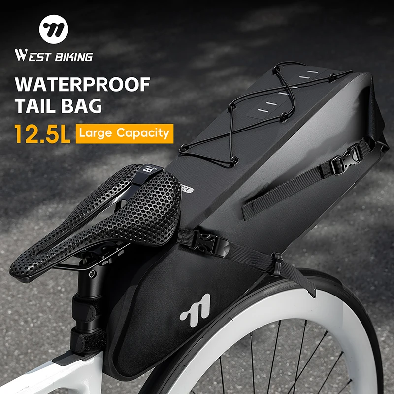 

WEST BIKING Bike Saddle Bag Waterproof Reflective 12.5L Large Capacity Cycling Foldable Tail Rear Bag MTB Road Trunk Bicycle Bag