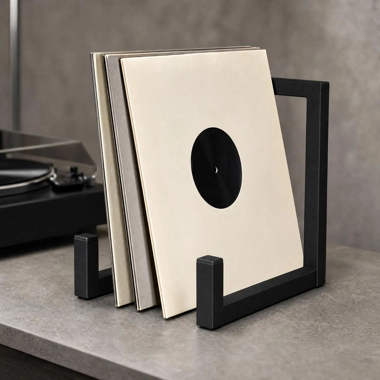 Desktop Storage Rack Modern Minimalist Open-Frame Desktop Shelf Freestanding Vinyl Record Rack for Desk, Entertainment Area