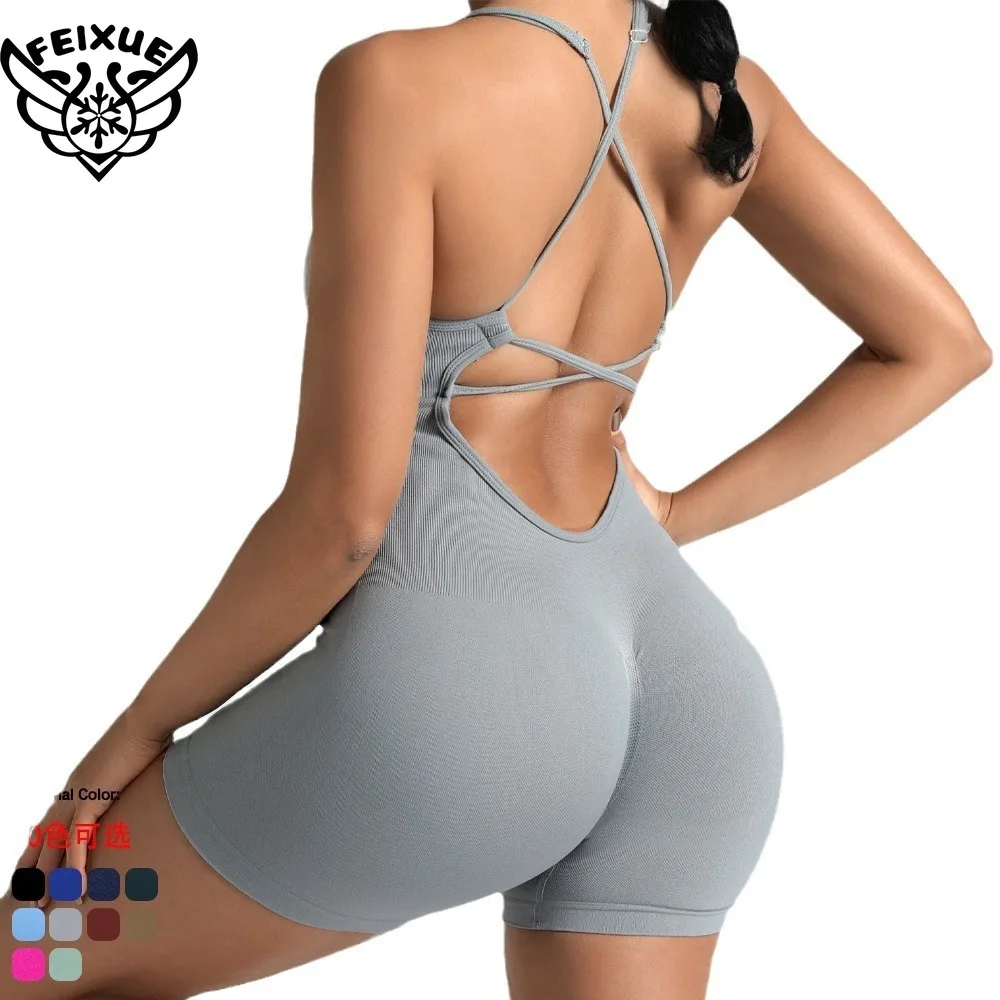 بدلة رياضية لعام 2025 بدلة رياضية للنساء للصالة الرياضية واللياقة البدنية بدلة رياضية صيفية بدون ظهر ملابس رياضية أحمر أزرق وردي أخضر