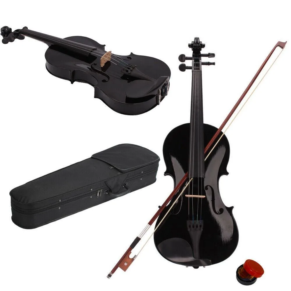 New 4/4 Full Size Acoustic Violin Fiddle Black with Case Bow Rosin Adult Black