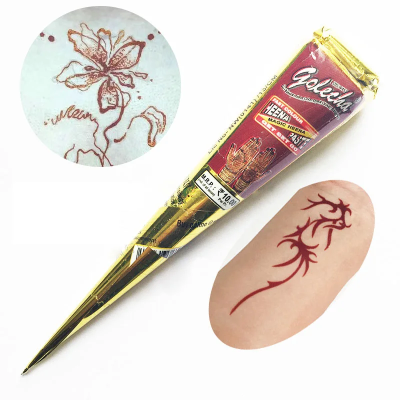25 جرام معجون وشم حناء GOLECHA باللون الأحمر الداكن المخاريط قران هندي لفن الجسم الوشم المؤقت #5