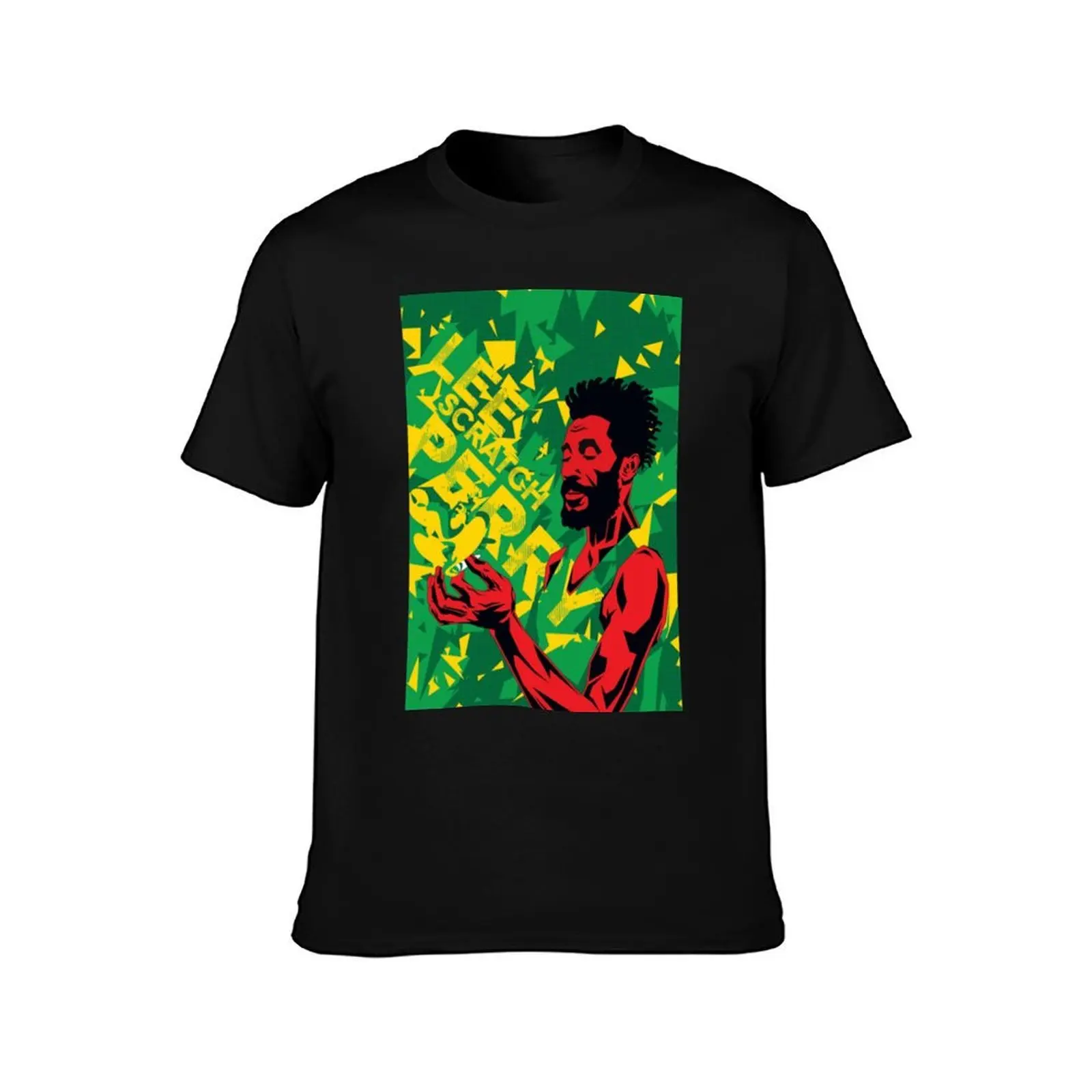 lee scratch perry T-Shirt, Summer Casual Cotton Tee, Oversized Streetwear Tops, Vintage Graphic Print, Loose Fit Short Sleeve
