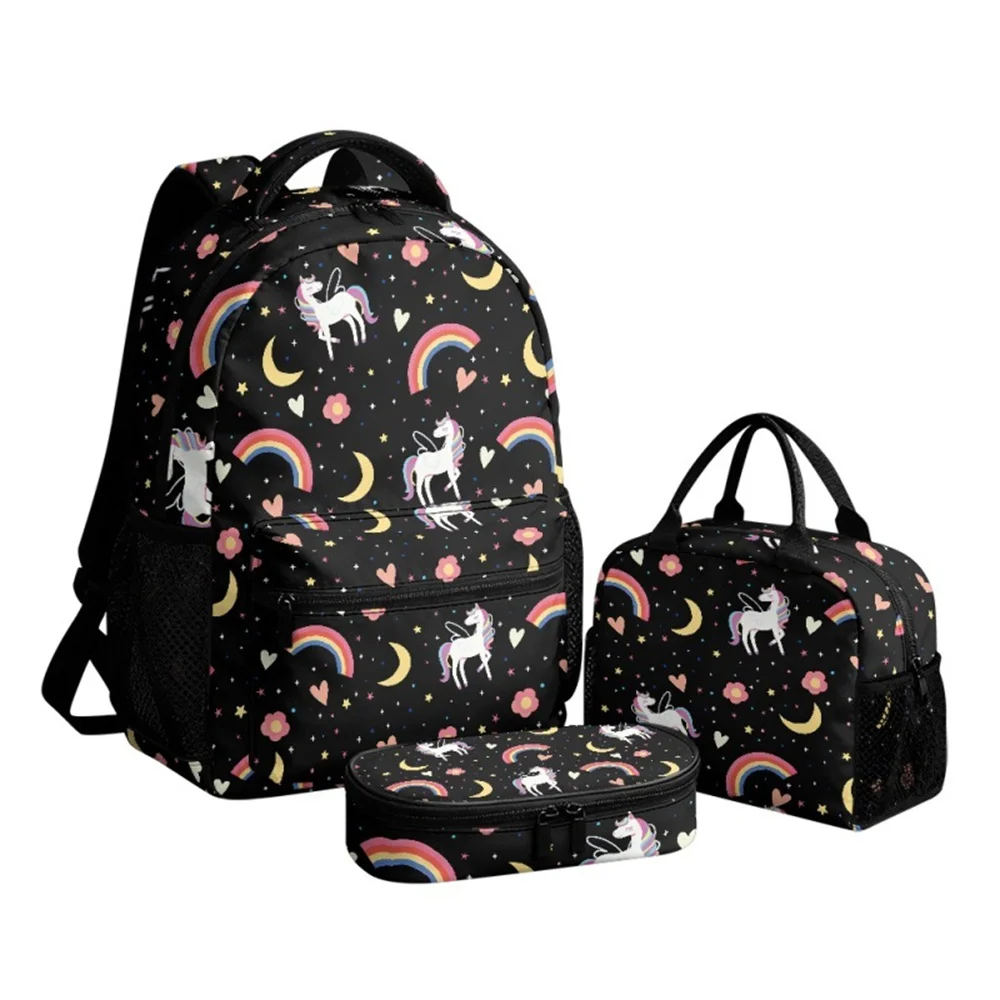 Rainbow Unicorn Cute Pattern Backpack, Cartoon School Backpack with Lunch Bags,Pencil Bags,School Bags for Kids Boys Girls Gifts