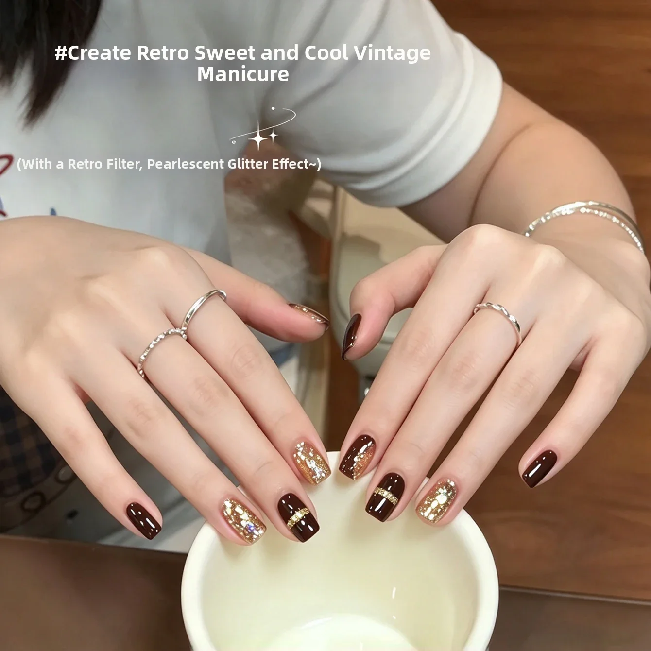 MIANEL 2026 Autumn/Winter New Arrival 4-Grid Vintage Style Glitter Nail Art Material, Dazzling Ultra-Bling Gel Polish