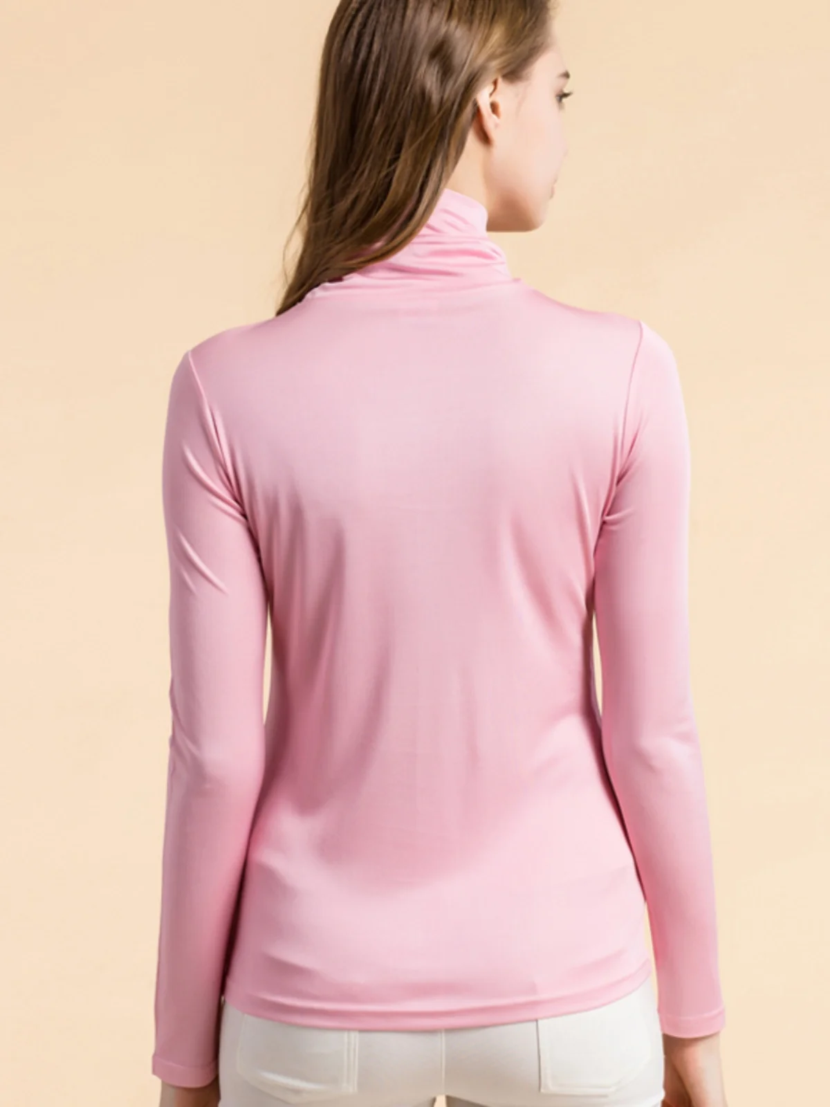 Silk High Ne Base irt Women Long Sve T-irt  Silk Overhead Knitted Large Size Women's Top Commute Sle Simpl...