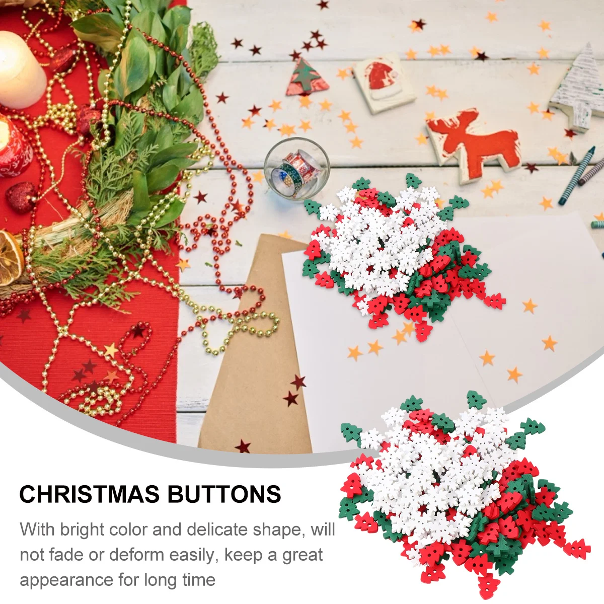 

150Pcs Assorted Christmas Tree Buttons Wooden DIY Craft for Clothes Bags Redesign Xmas Sewing Buttons Wooden Button Pack