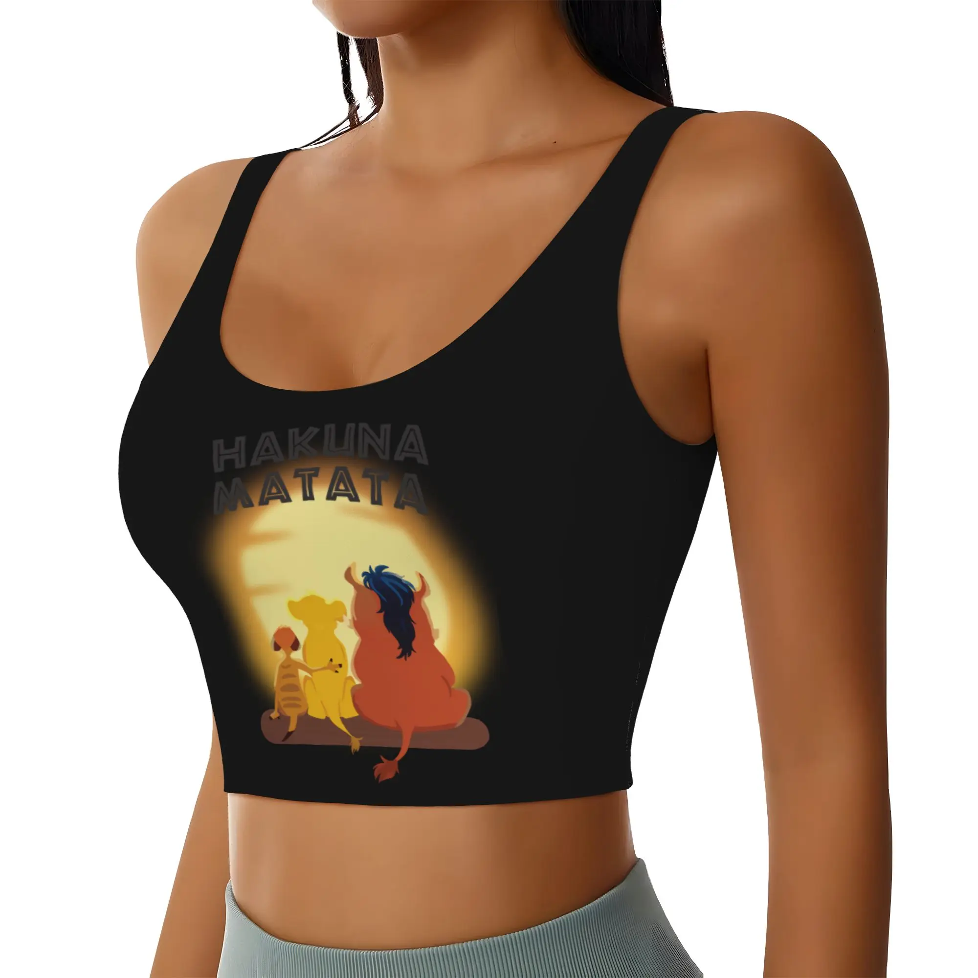 Custom Liones Anime Kinges High Impact Sports Bras for Women Hakuna Matata Simba Seamless Workout Running Crop Tank Tops