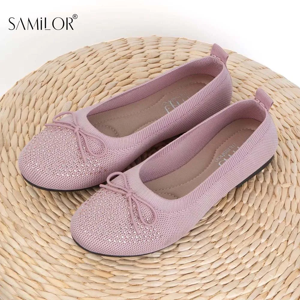 

Samilor Bow-Knot Women Round Toe Soft Soled Slip-on Shoes Casual Female Sneakers Flats Shallow Mouth Walker Women Woven Shoes