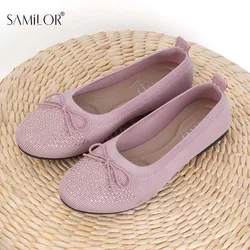 Samilor Bow-Knot Women Round Toe Soft Soled Slip-on Shoes Casual Female Sneakers Flats Shallow Mouth Walker Women Woven Shoes