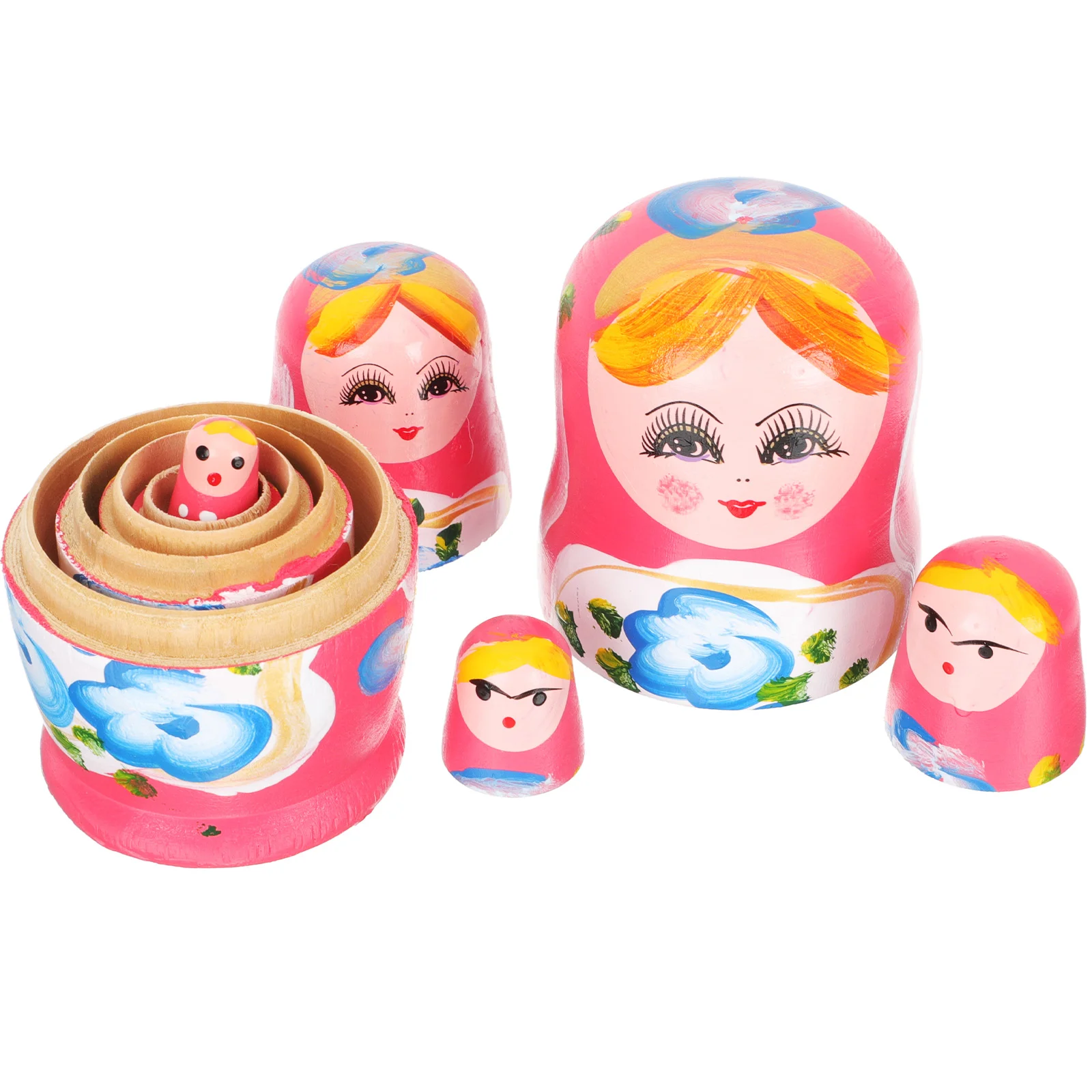 Matryoshka Russian Stacking Dolls Decorative Nesting Cartoon Girl Stackable Children Wooden