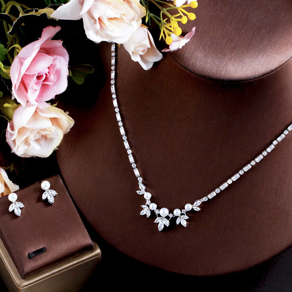CWWZircons Schöne Blatt Tropfen Mehrfarbigen Kubische Zirkon Luxus Big Chunky Hochzeit Halskette Ohrring Braut Partei Schmuck Sets T636 – Detail 8