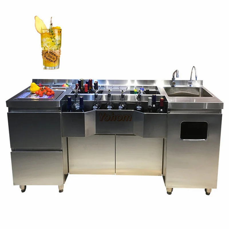 

Customized Standard 304 Stainless Steel Portable Bar Bartender Table Cocktail Station Bar Equipment