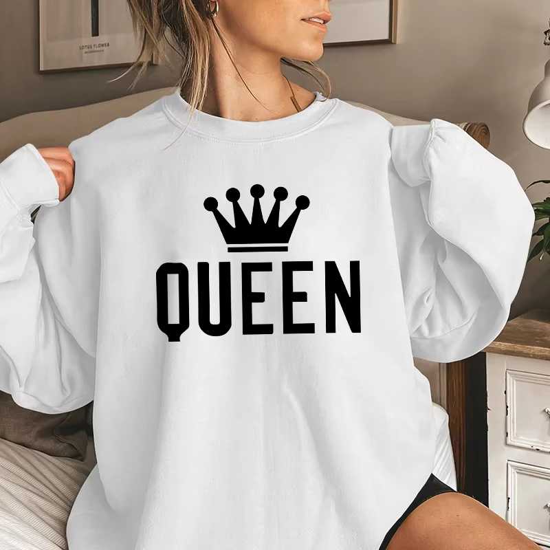 

2025 Hot Sale Women's O-neck Hoodies High Quality Home Outdoor Causal Fashion Long Sleeve T-shirts Female Queen Printed Pullover