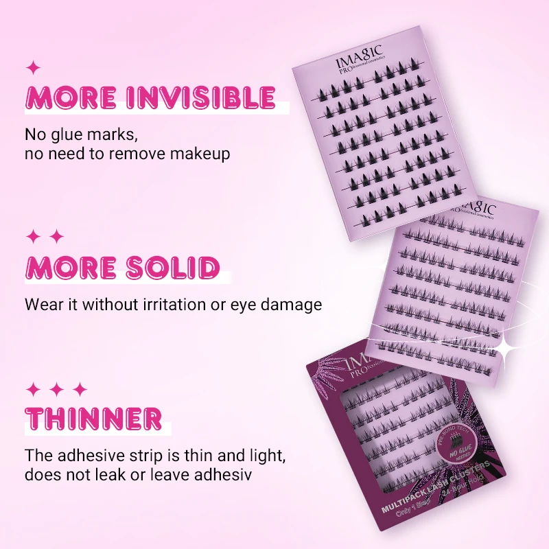 IMAGIC Multipack Lash Clusters Extensions Natural Soft Thickened No Glue Needed Pre-Bonded Curly Clusters 8 Pairs Set
