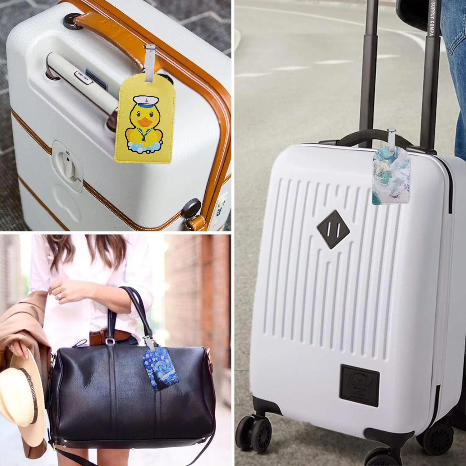 Luggage Tags with Privacy Cover PU Leather Cruise Ship Waterproof Tag Unique Personalized Suitcase Tags for Men Kids Women