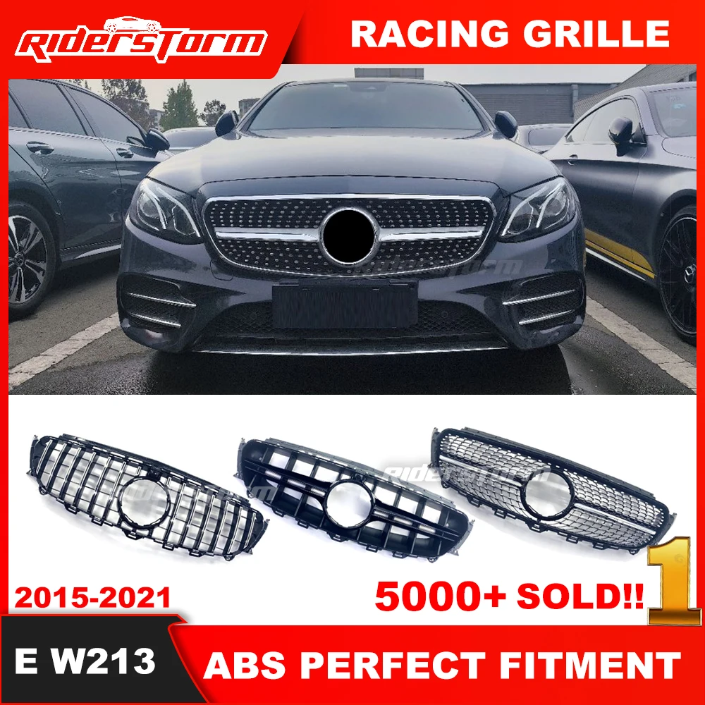 2015-2019 For merced W213 Diamond grille ABS Black With Camera hole E-Class E200 E250 E300 E350 E400 E500 E550 Sport W238 Grille