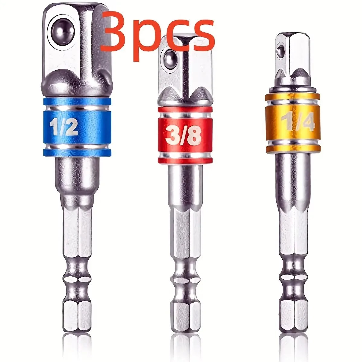 3/4-Piece Color-Coded Hex Adapter Set, Socket Adapter for Impact Drills, Automotive Repair Tool Set, Socket Adapter Kit