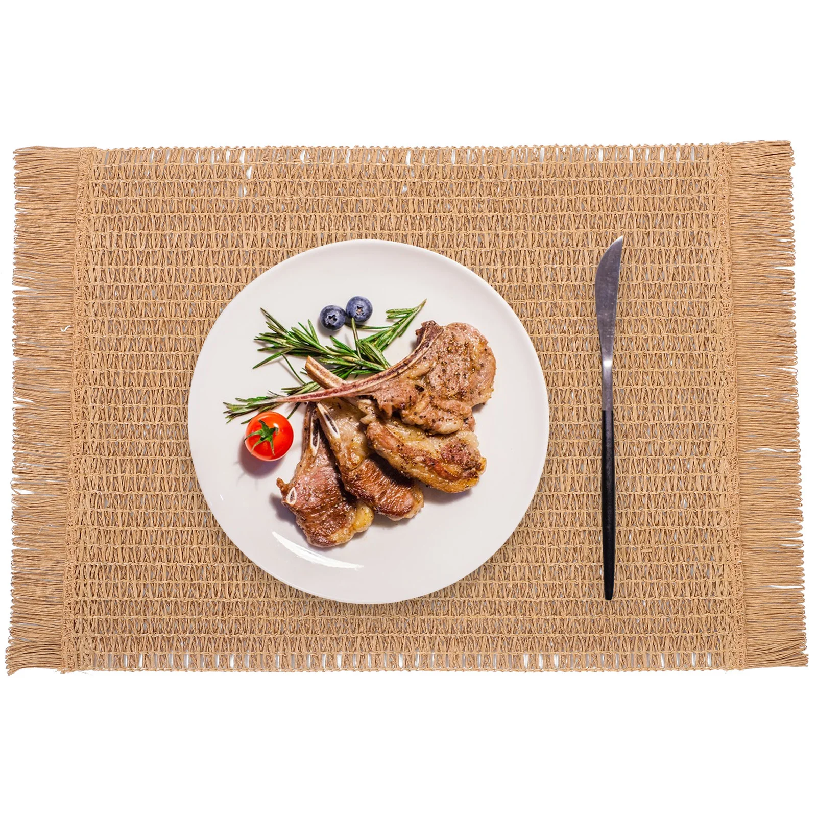 

4Pcs Vintage Linen Dining Table Mats Tassel Edged Heat Resistant Coasters Rustic Boho Cup Holders Dining Room Table Coaster