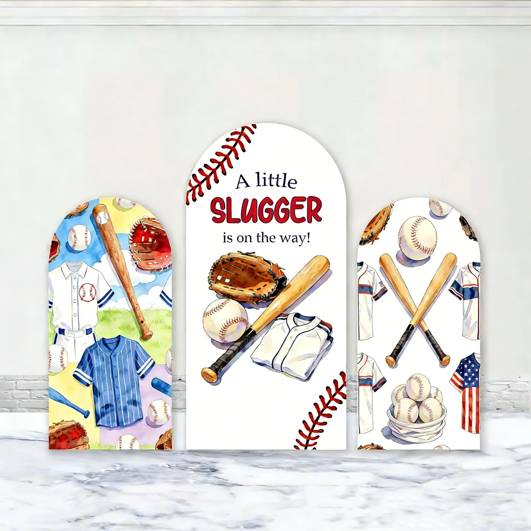 

LS Custom 2-Sided A Little Slugger Is On The Way Boy 1st Birthday Party Baby Shower Cover Chiara Arch Background Decor Backdrop